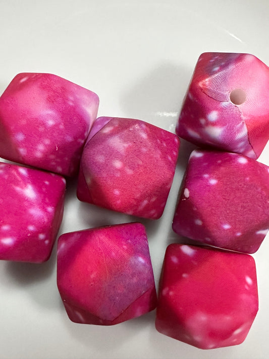 14mm Printed Hexagon Beads - Cosmic Purple