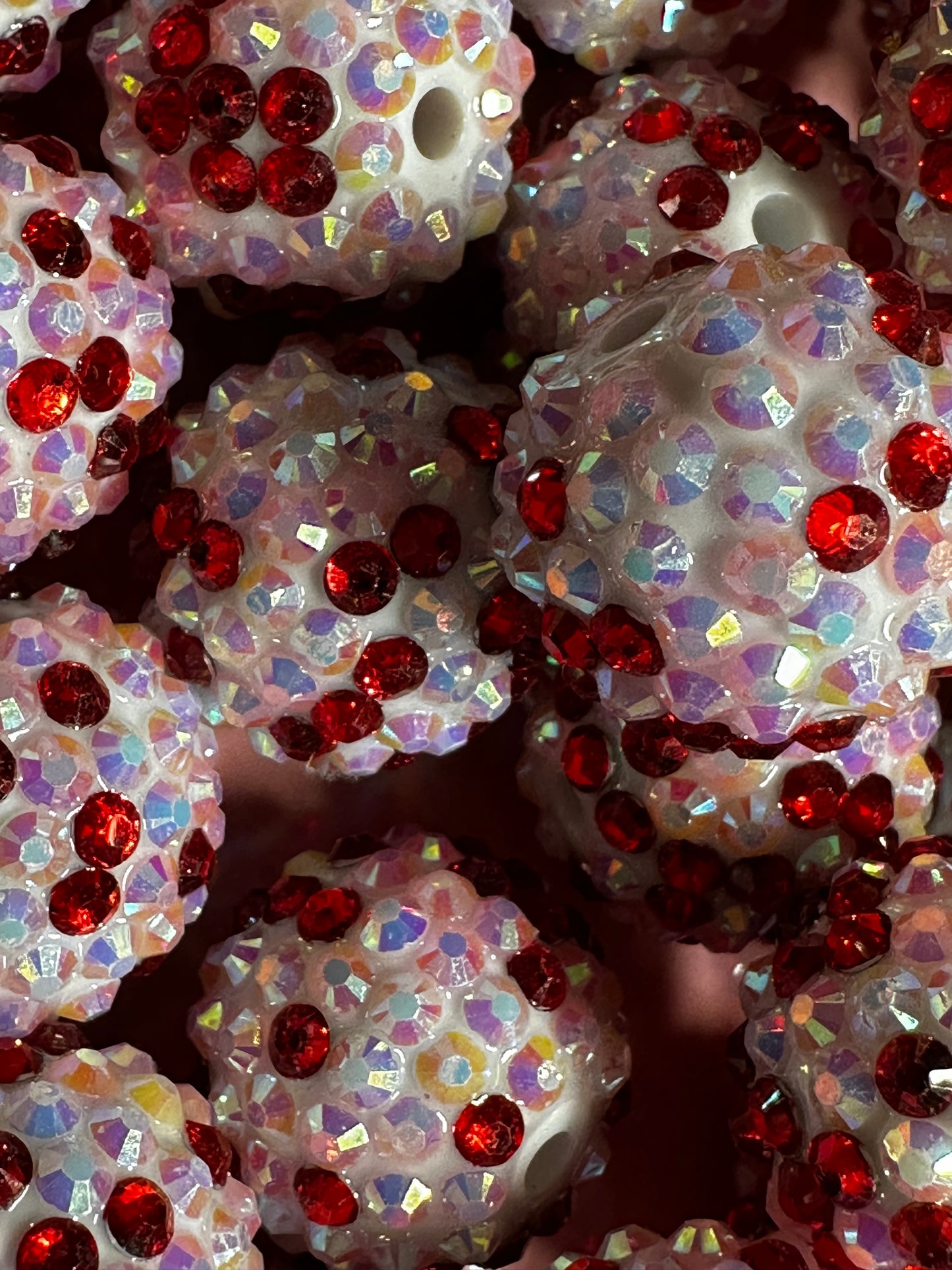 20mm Rhinestone - White/Red (10/$5.00)