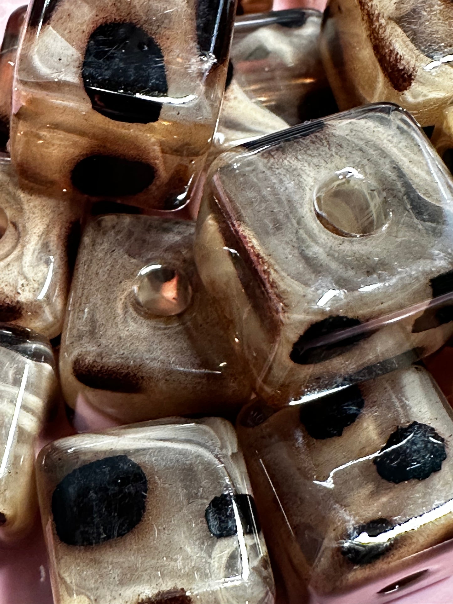 14mm Brown and Black Leopard Print Square Beads