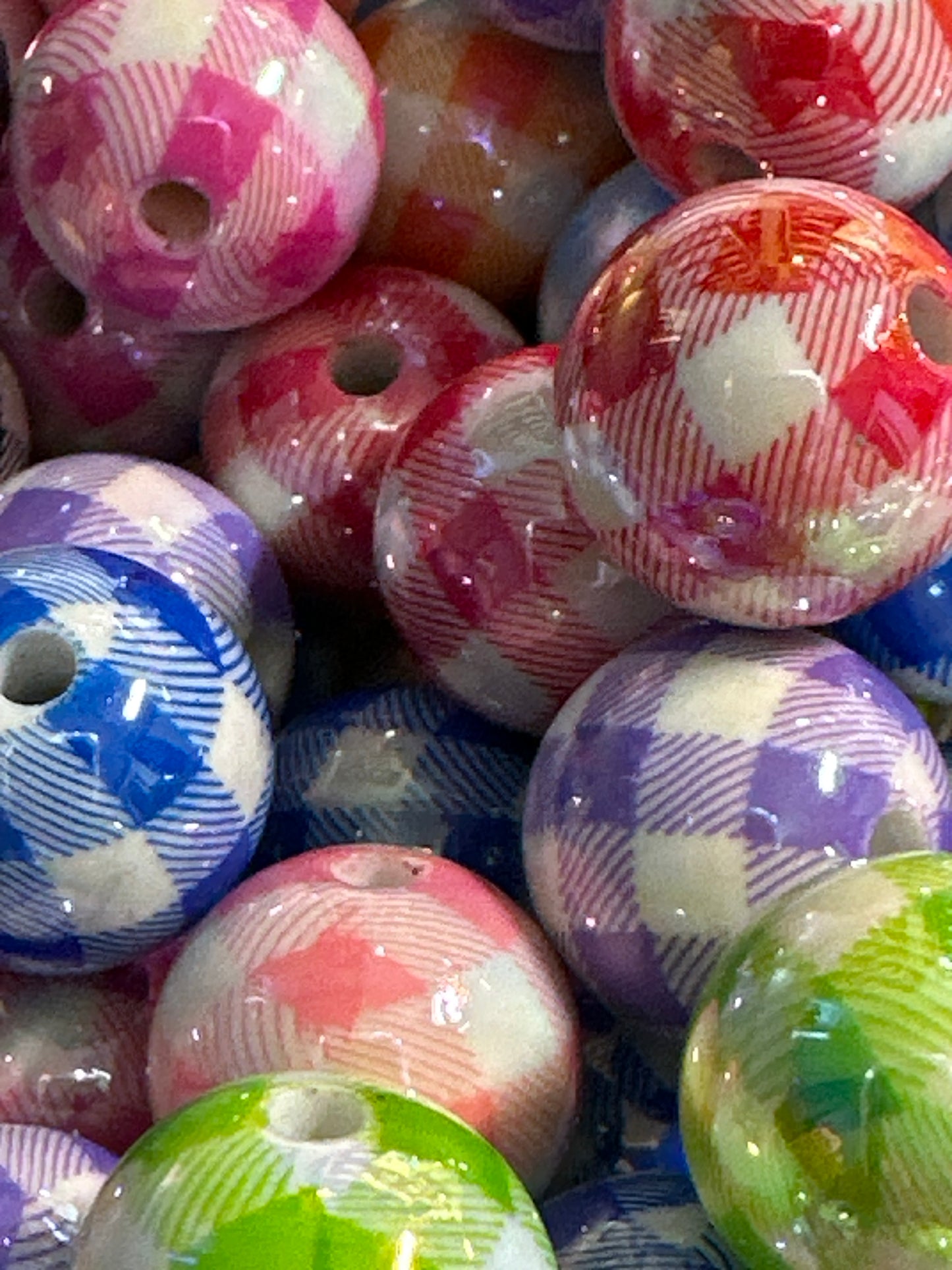 16mm Checkerboard Print Beads 10/$3.00