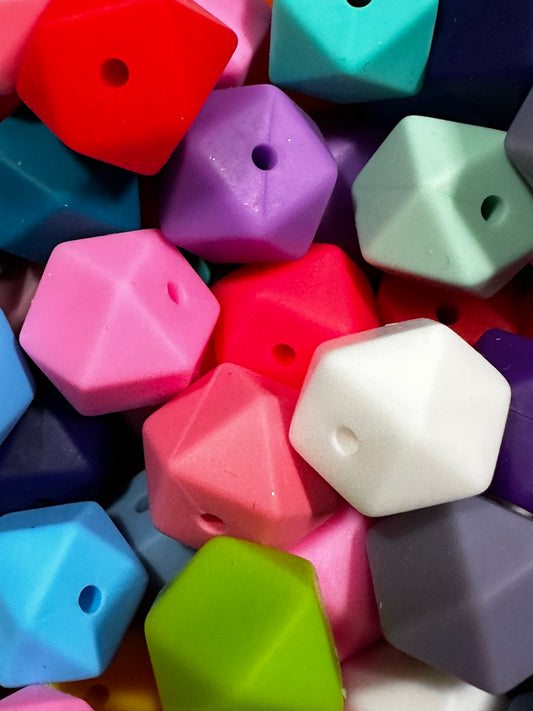 14mm Silicone Hexagon Beads (Multiple Colors)