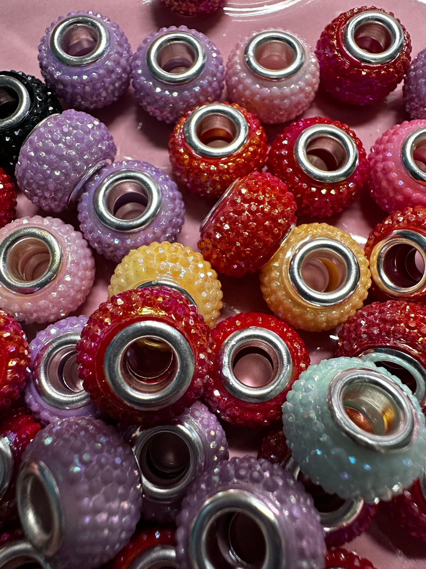 14mm Acrylic Large Hole Rhinestone Spacers - Multiple Colors (10/$2.00)