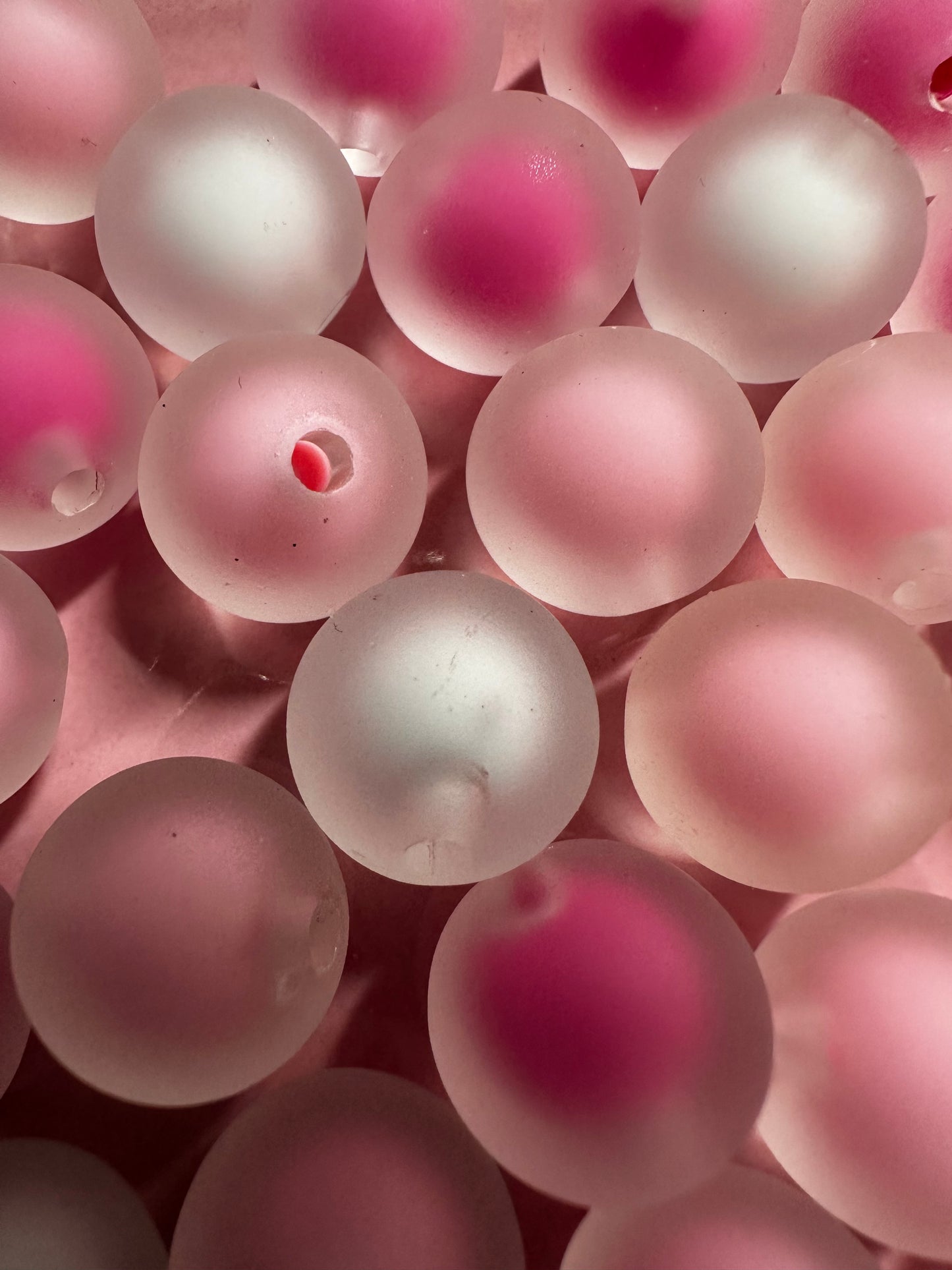 16mm Pink/White Double Layer Frosted Beads (10/$3.25)