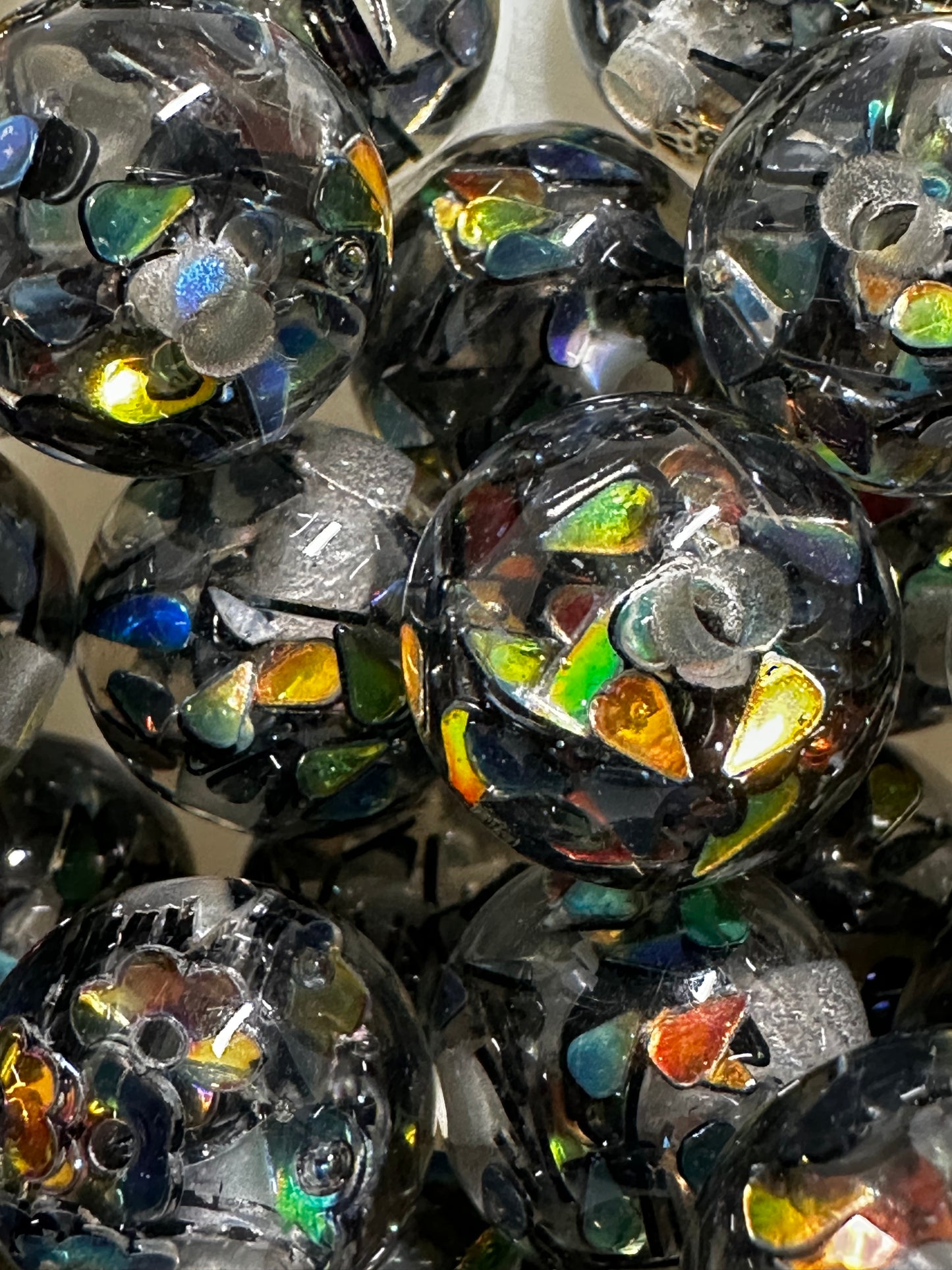 16mm Black with Gold Confetti Bead