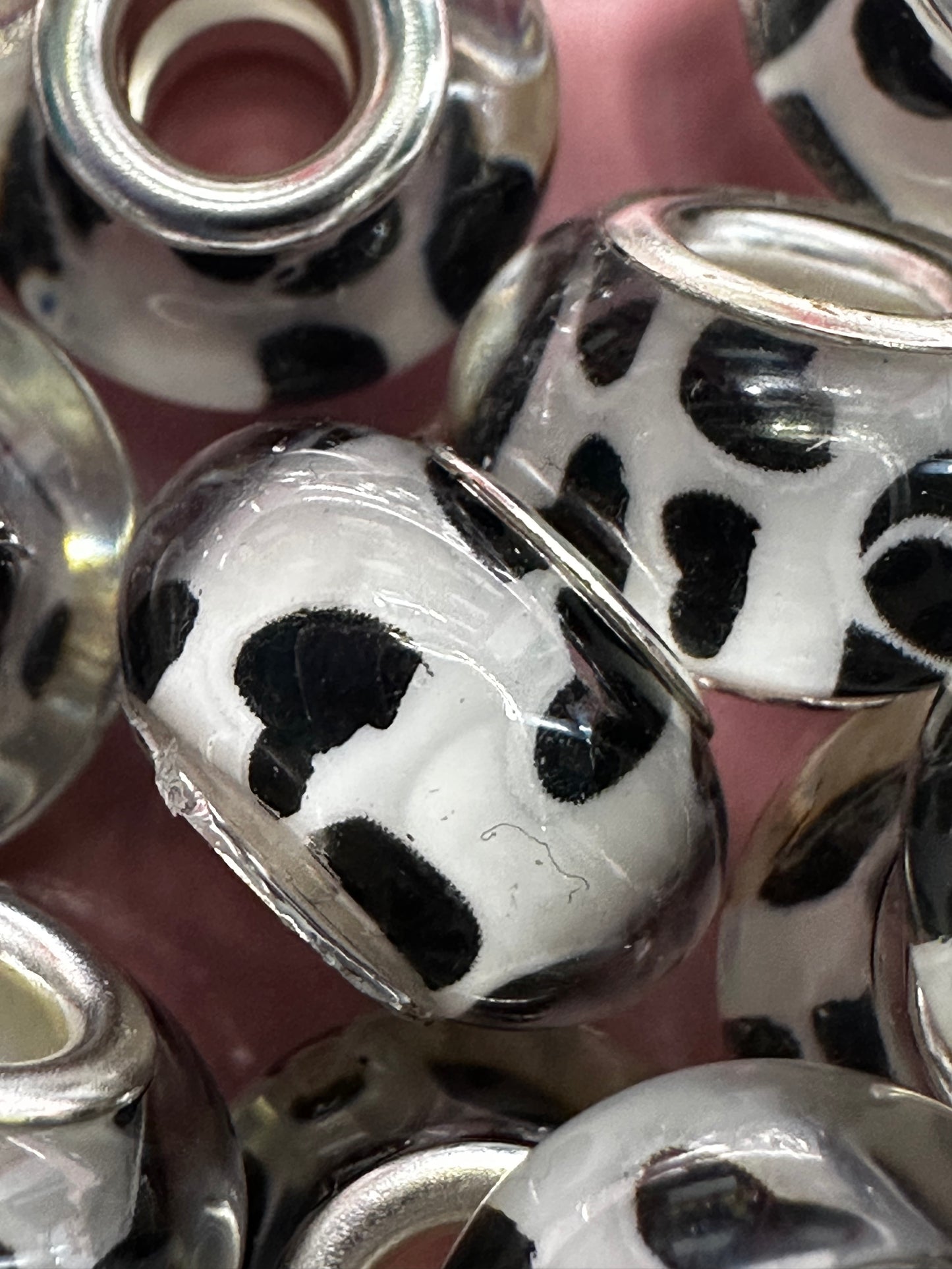 14mm Cow Print Large Hole Acrylic Spacer (10/$2.00)