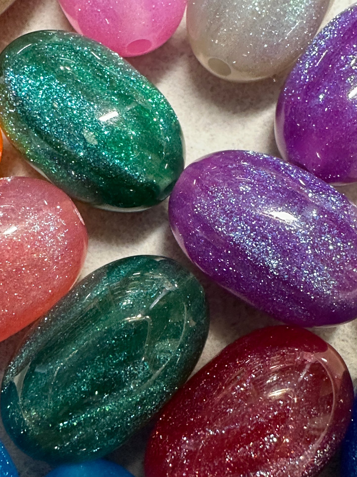 Acrylic Jelly Bean Glitter Beads (5/$1.65) Multiple Colors
