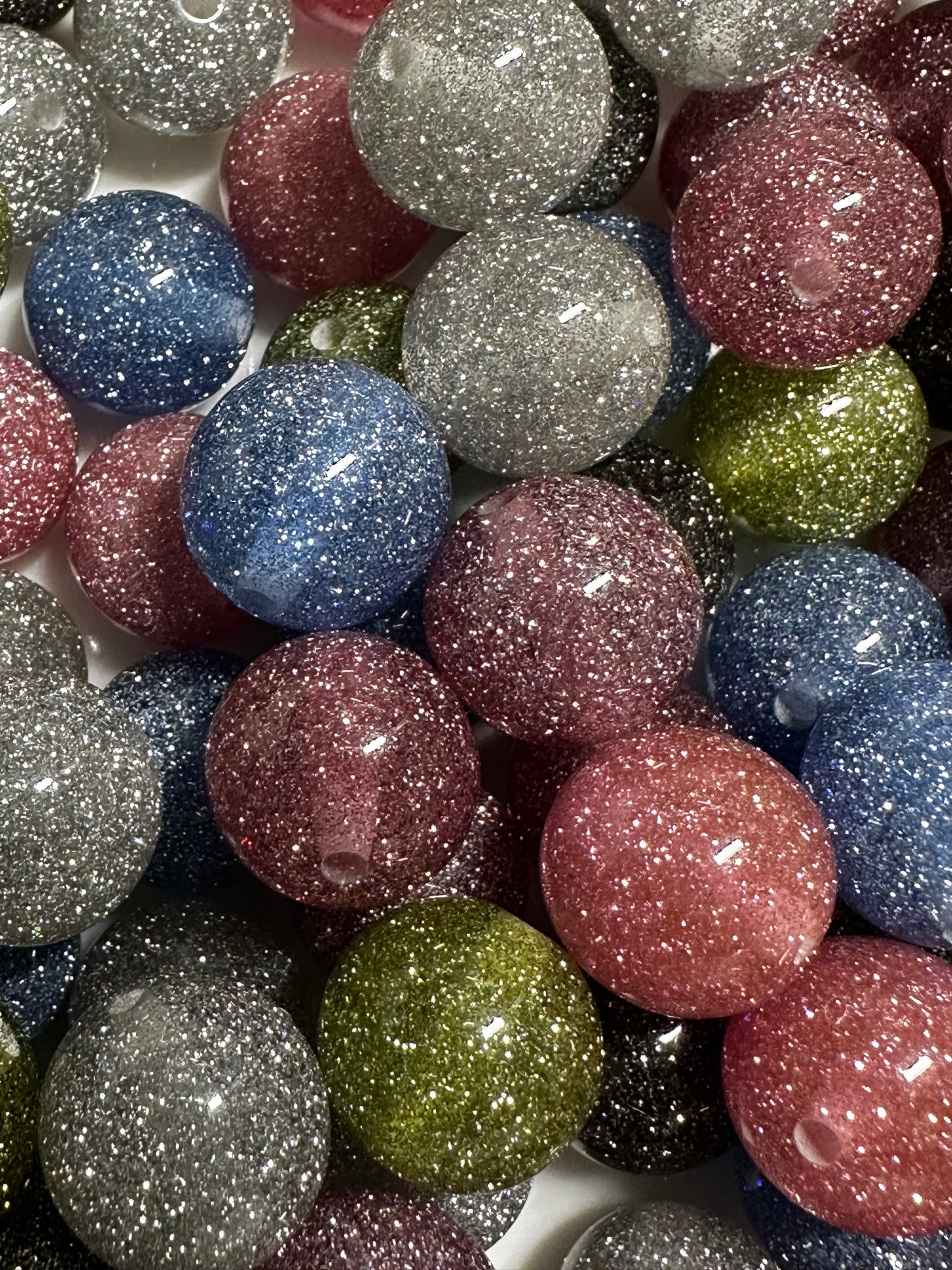 16mm Glitter Beads (10/$3.25) - Multiple Colors