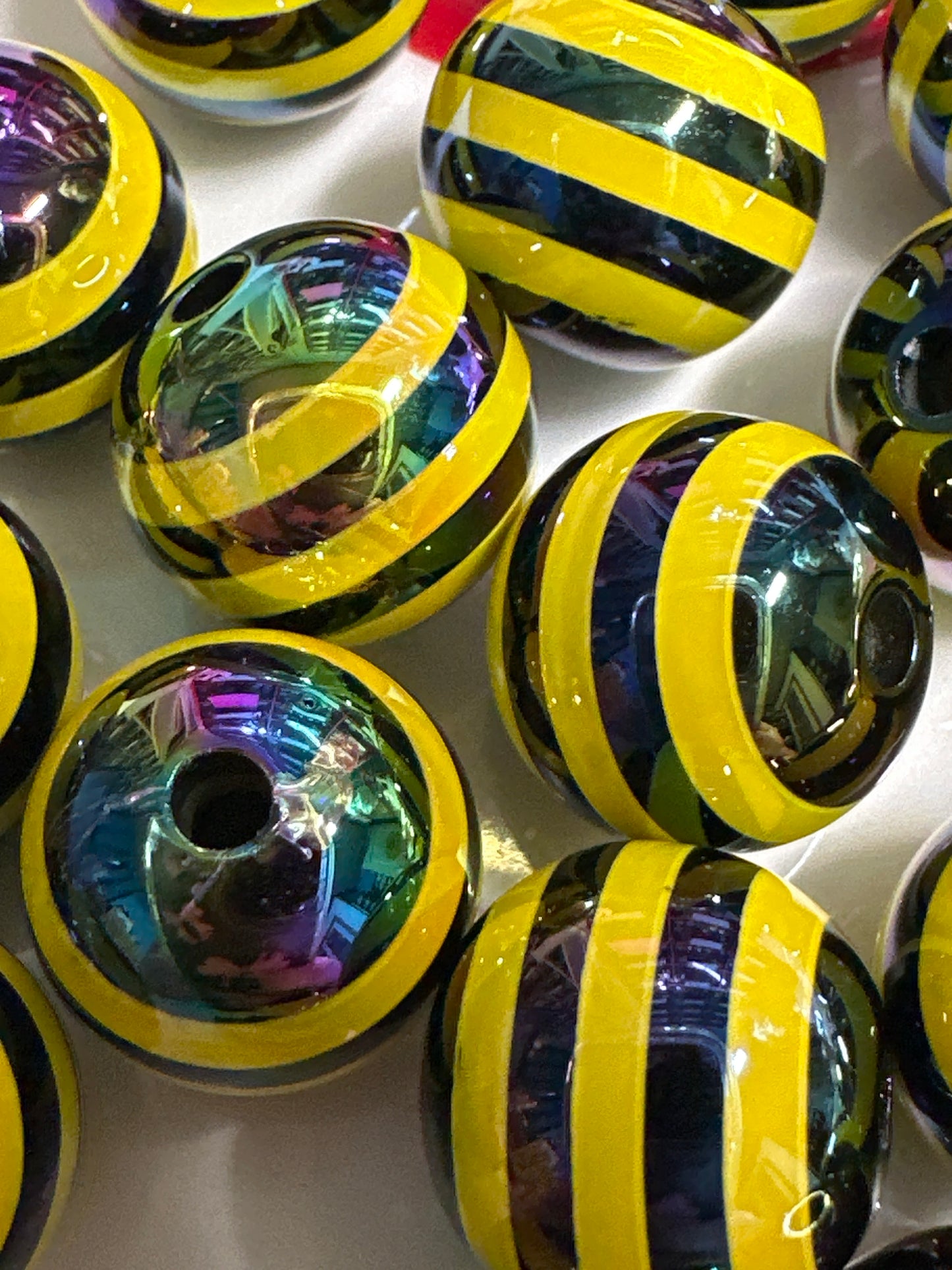 16mm Black and Yellow Stripe Acrylic Beads