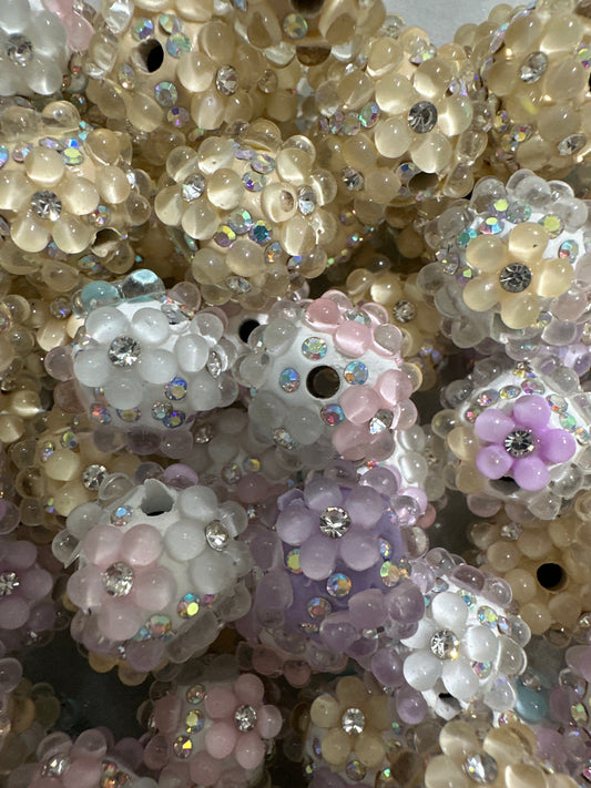 16mm Flower and Rhinestone Beads - Multiple Colors (5/$3.75)