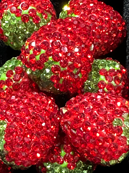 Rhinestone Strawberry Beads - Red ~ Small