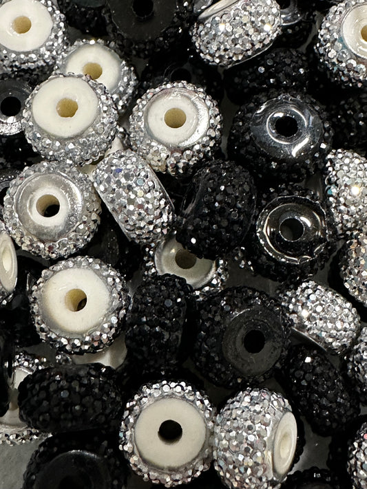 10mm Black and Silver Rhinestone Spacers - (50/$5.00)