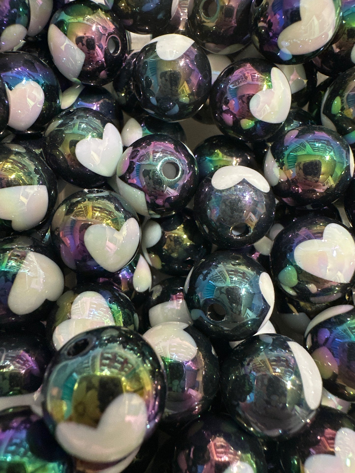 Acrylic Galaxy Black Beads with Hearts