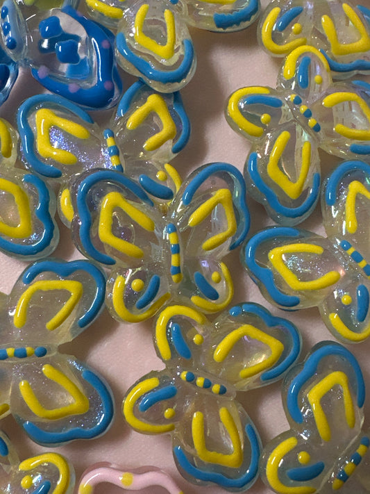 Acrylic Butterfly Colored Tips - Blue/Yellow