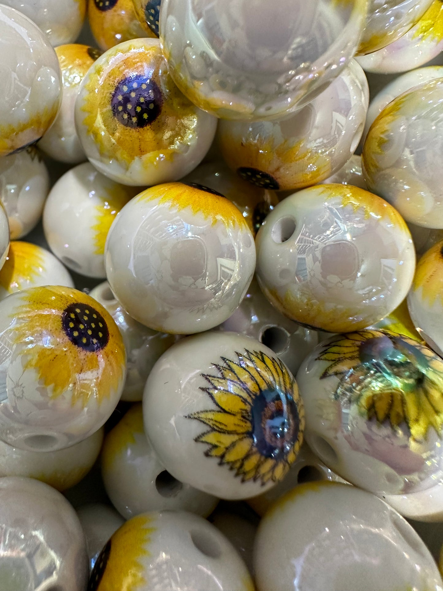 Acrylic Sunflower Print Beads