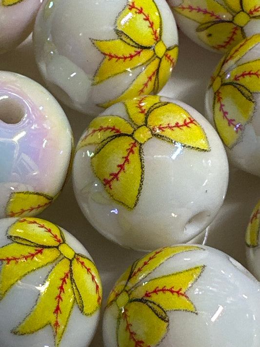 16mm Softball Bow Acrylic Beads