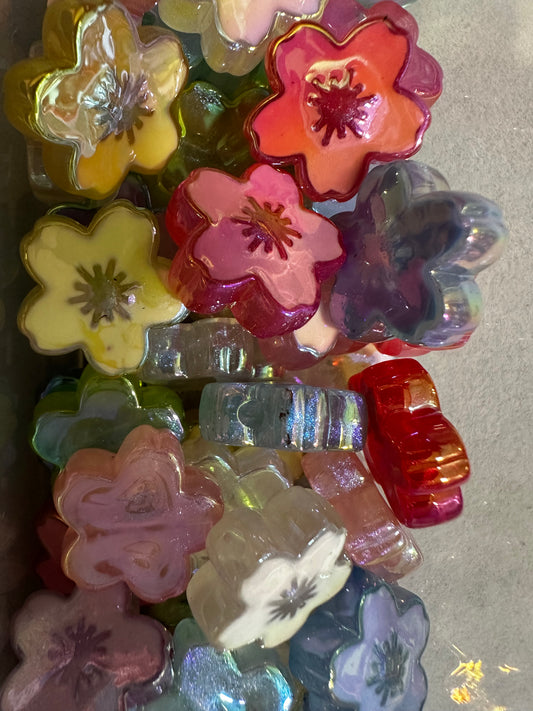 Acrylic Glitter Flower Beads - Multiple Colors (5/$2.00)