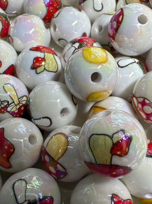 16mm Mushroom Print Acrylic Beads (10/$3.00)