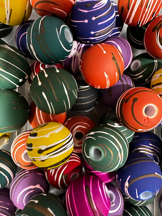 Acrylic Swirl Hand Painted Beads - Multiple Colors 10/$3.25