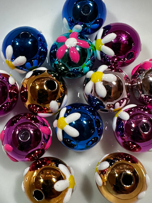 Acrylic Hand Painted Flower Beads - Multiple Colors