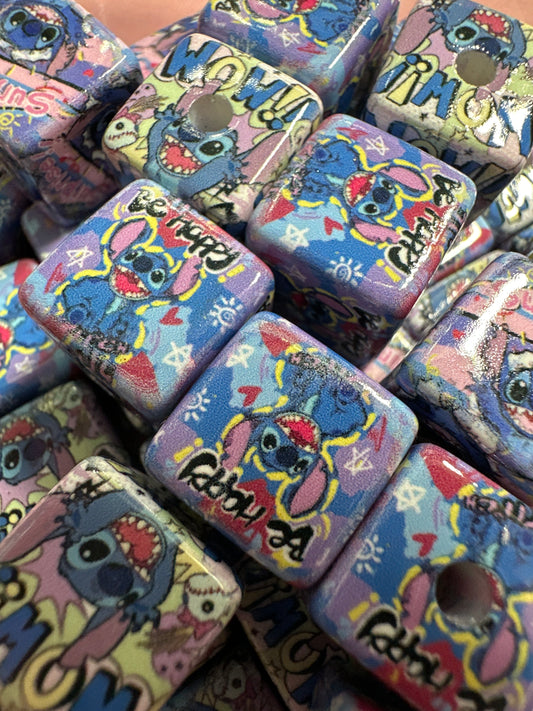 14mm Square Stitch Printed Beads 10/$3.00