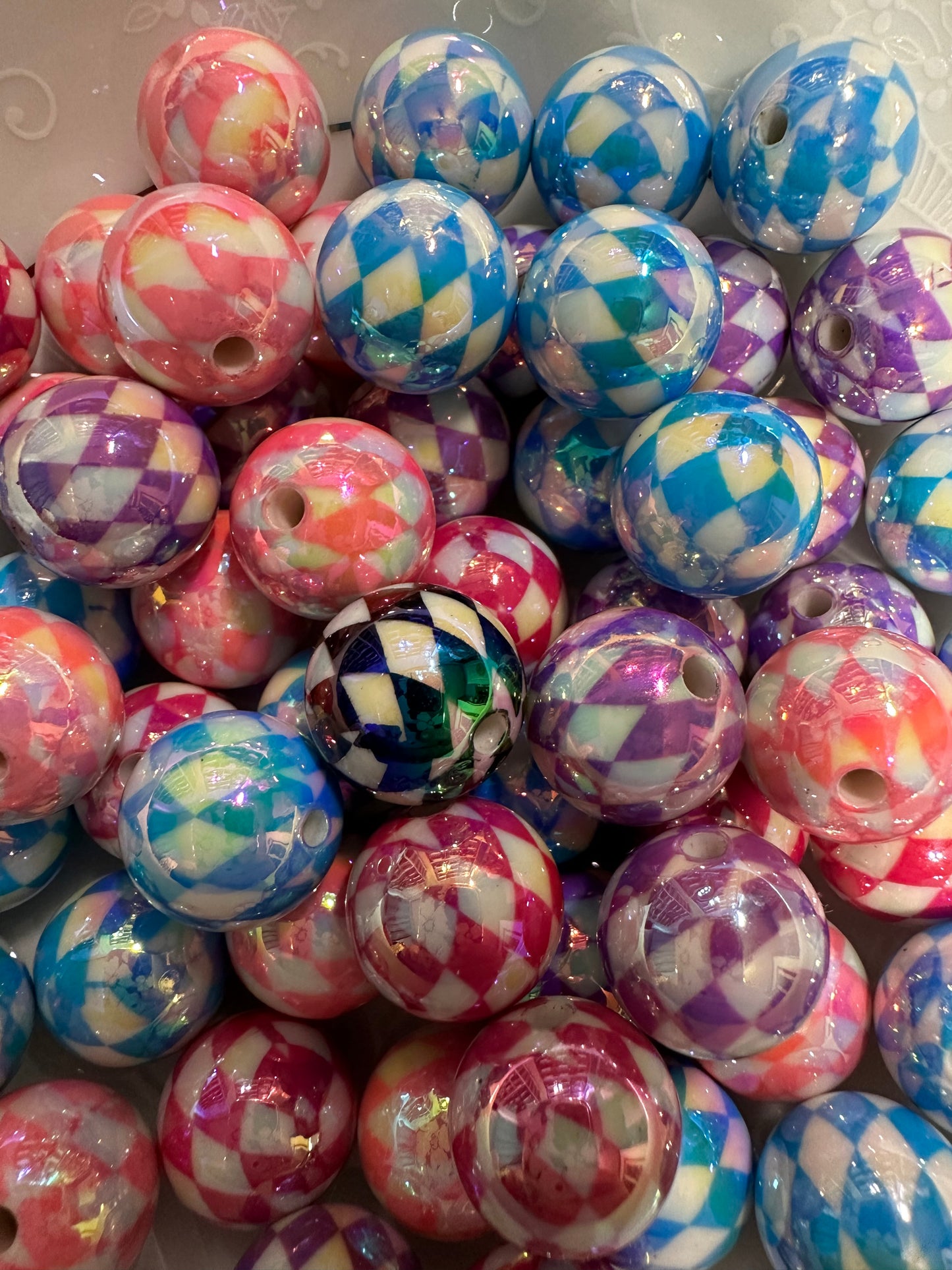 Acrylic Diamond Print Beads - Multiple Colors 10/$3.25