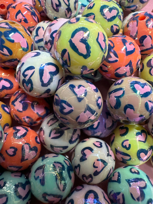 16mm Acrylic Heart Print Beads 10/$3.00
