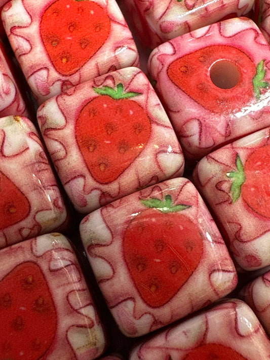14mm Square Acrylic Strawberry Beads