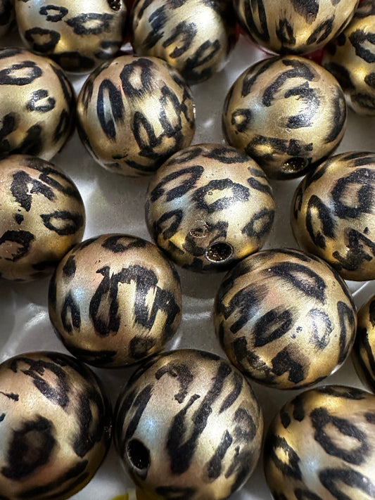 16mm Gold/Black Leopard Print Acrylic Beads