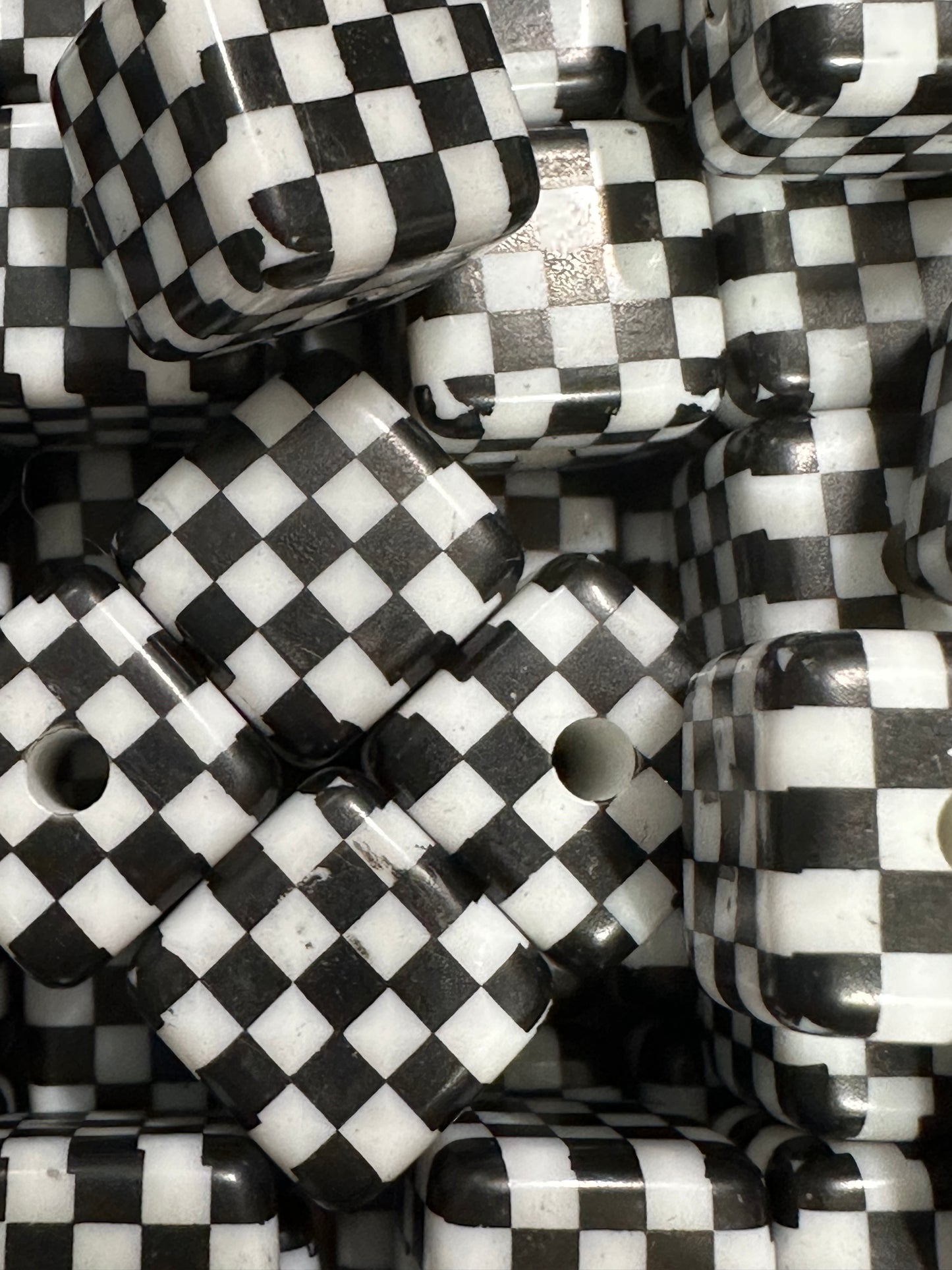 Acrylic Black/White Square Checkerboard Beads