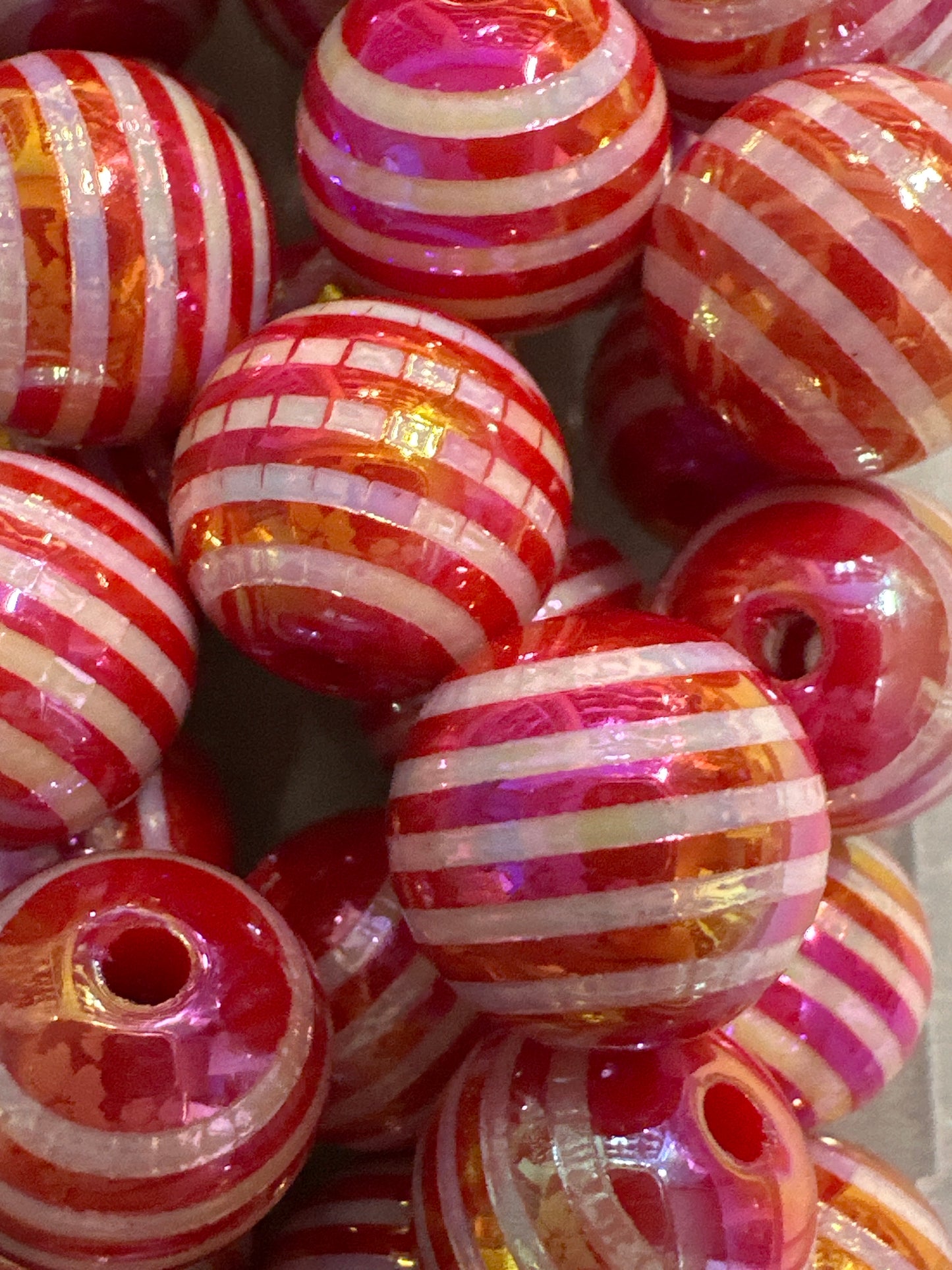 Acrylic Red and White Striped Beads