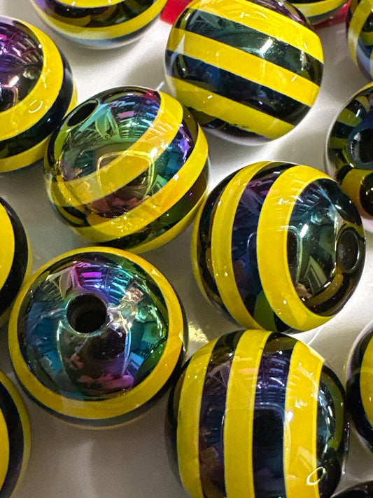 16mm Black and Yellow Stripe Acrylic Beads