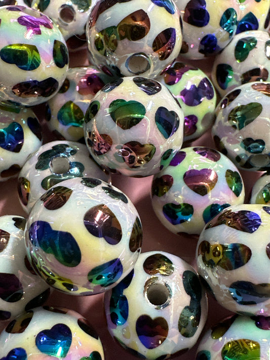 16mm Black Heart Print Beads