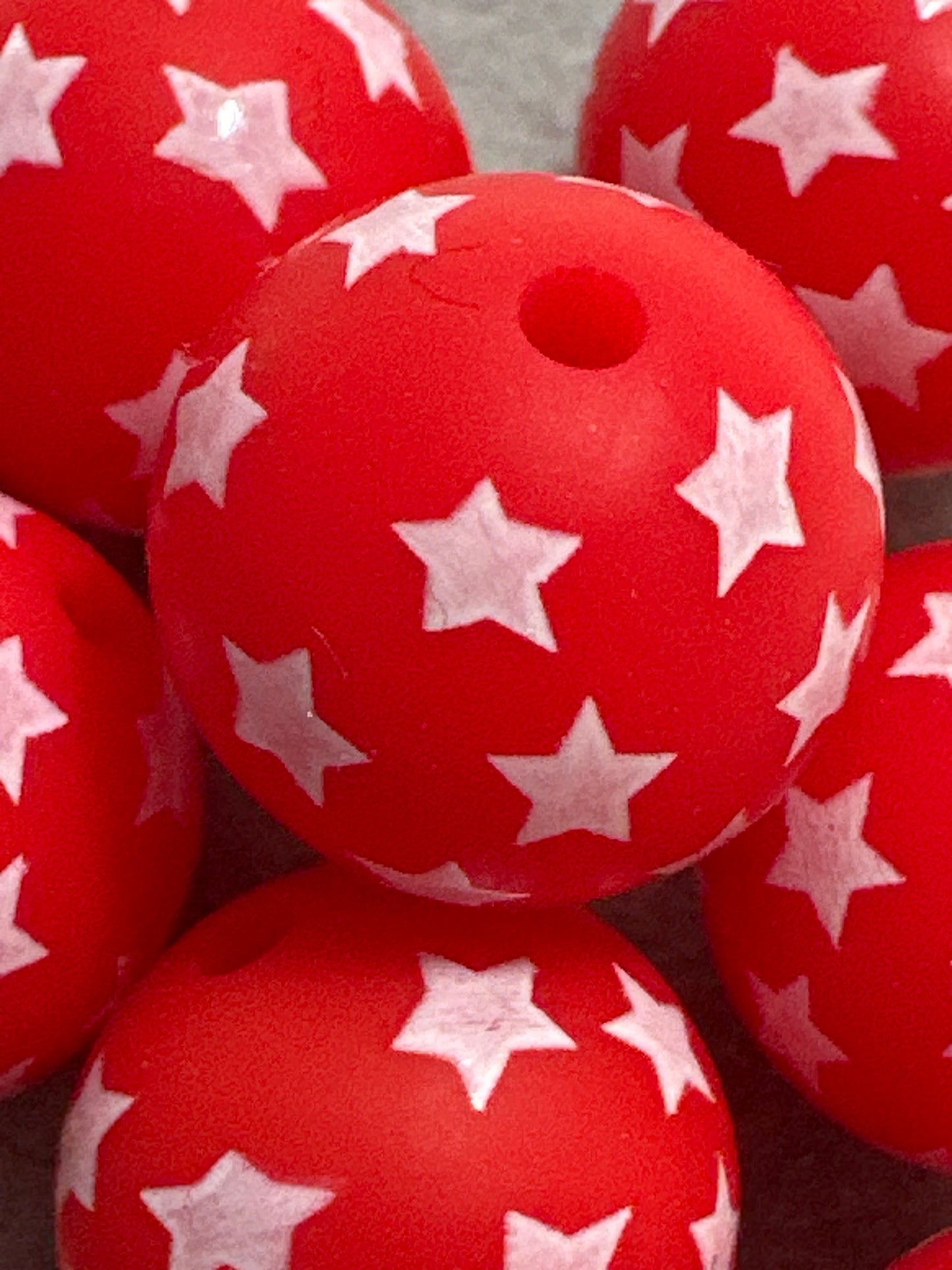 15mm Red w/ White Stars Printed Beads