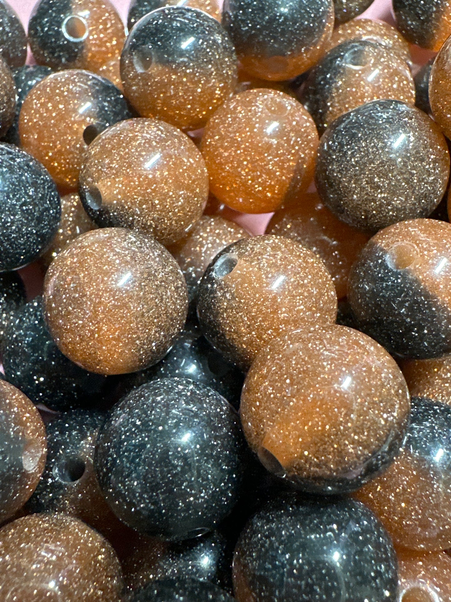 16mm Brown Glitter Acrylic Beads