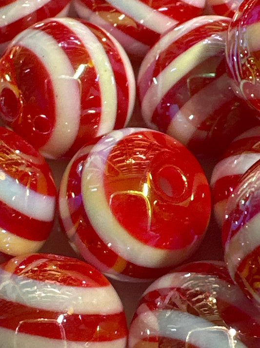 16mm Red/White Striped Acrylic Bead
